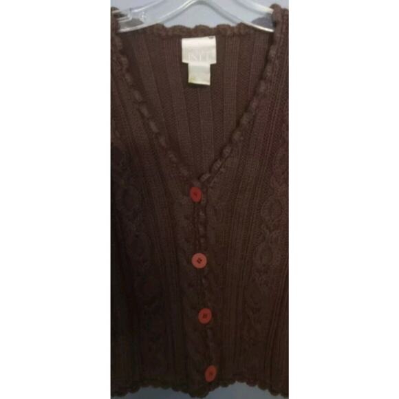 VTG Mode Int'l Brown Cableknit Sweater S Scalloped Hems Cottagecore Academia Y2K - Picture 2 of 8